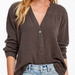 Free People Changing Horizons Top Pullover Crinkle gauze Long Sleeve Relax Sz L